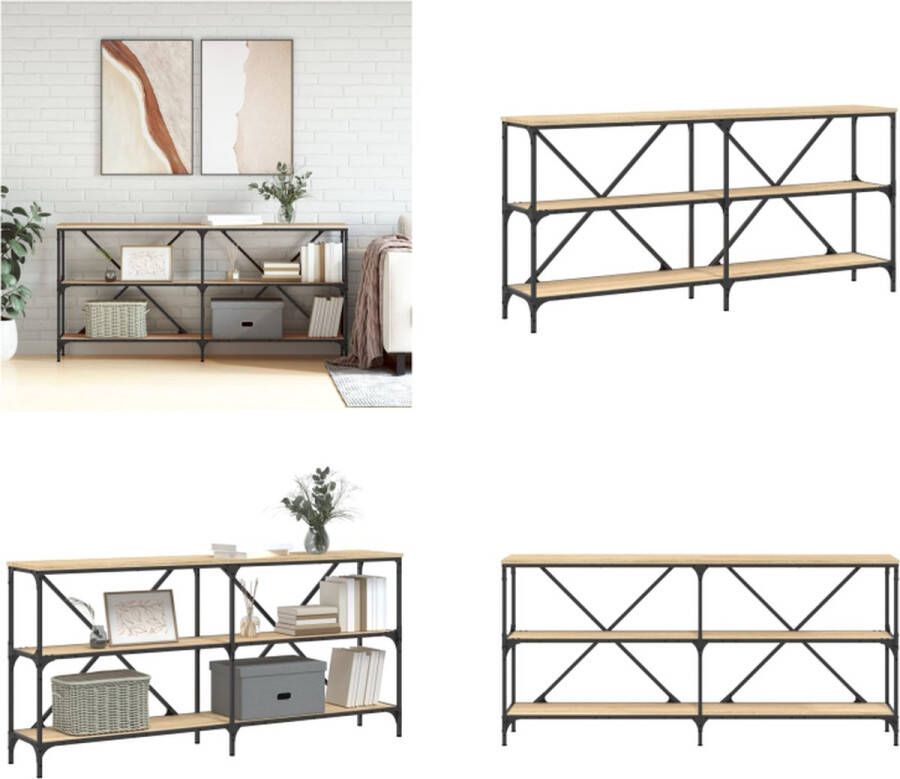 VidaXL -Wandtafel-160x30x75-cm-bewerkt-hout-en-ijzer-sonoma-eikenkleur Wandtafel Wandtafels Gangtafel Haltafel