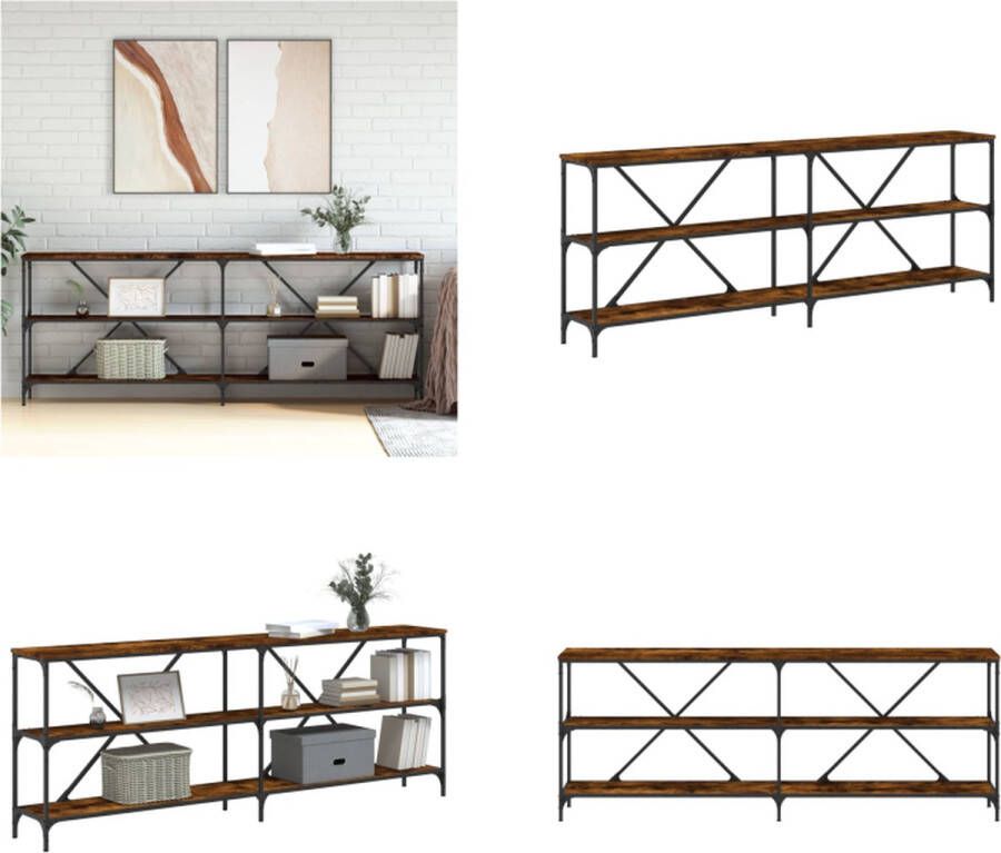 VidaXL -Wandtafel-200x30x75-cm-bewerkt-hout-en-ijzer-gerookt-eikenkleur - Foto 2