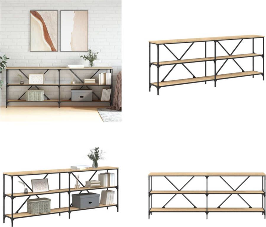 VidaXL -Wandtafel-200x30x75-cm-bewerkt-hout-en-ijzer-sonoma-eikenkleur - Foto 2