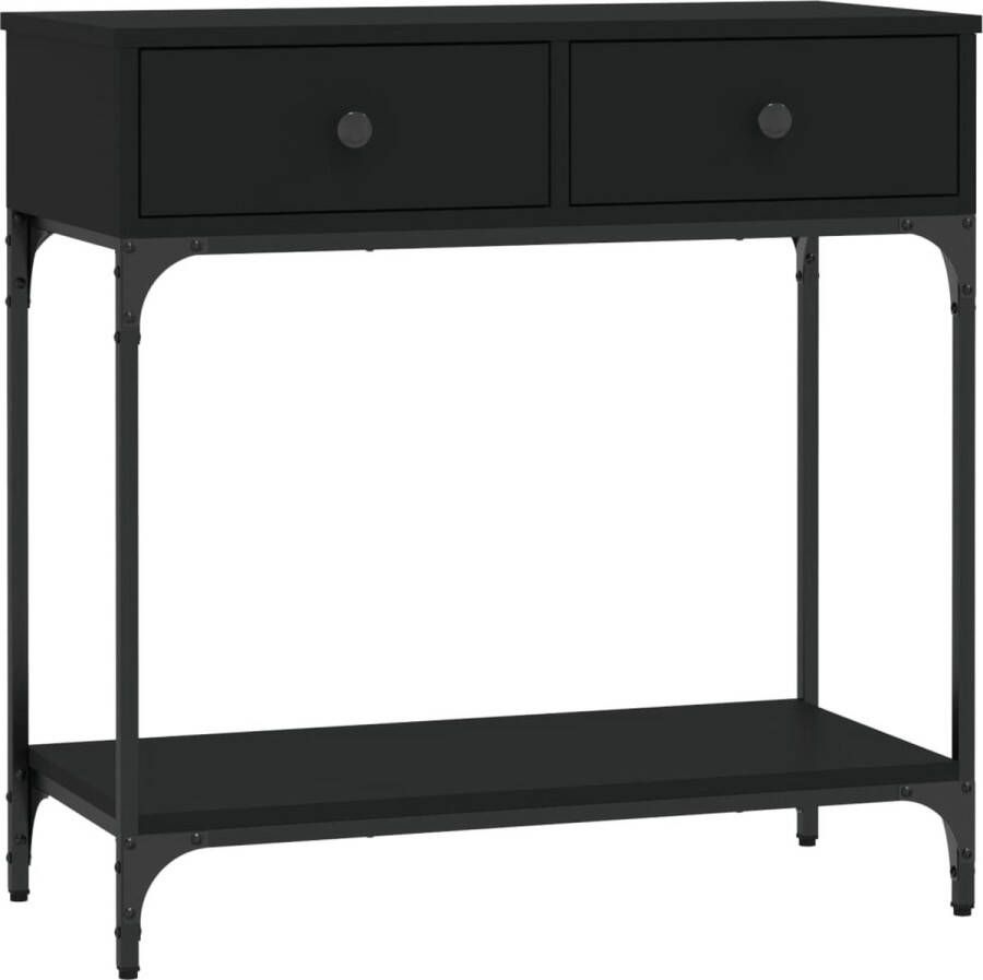 VidaXL Stijlvolle zwarte wandtafel van hout en metaal Wandtafel Industriële Tafel Salontafel Kastdeur Bergruimte Zwart Modern Compact Multifunctioneel Muurhanger Woonaccessoires Entreetafel Hallway Table