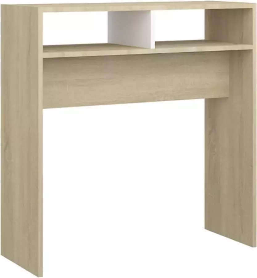VidaXL Wandtafel 78x30x80 cm spaanplaat wit en sonoma eikenkleurig - Foto 3