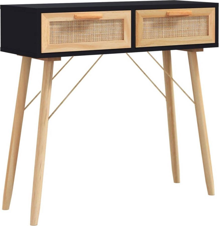VidaXL -Wandtafel-80x30x75-cm-massief-grenenhout-en-natuurlijk-rattan