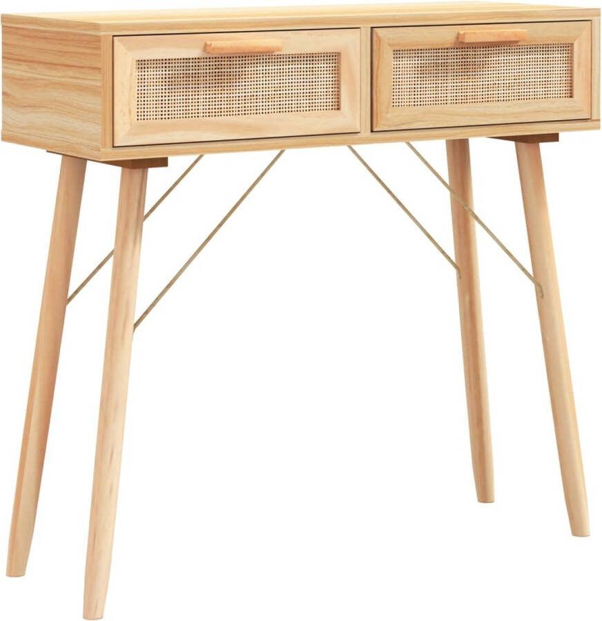 VidaXL -Wandtafel-80x30x75-cm-massief-grenenhout-en-natuurlijk-rattan