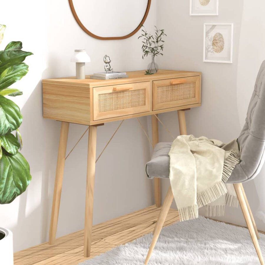 VidaXL -Wandtafel-80x30x75-cm-massief-grenenhout-en-natuurlijk-rattan - Foto 2