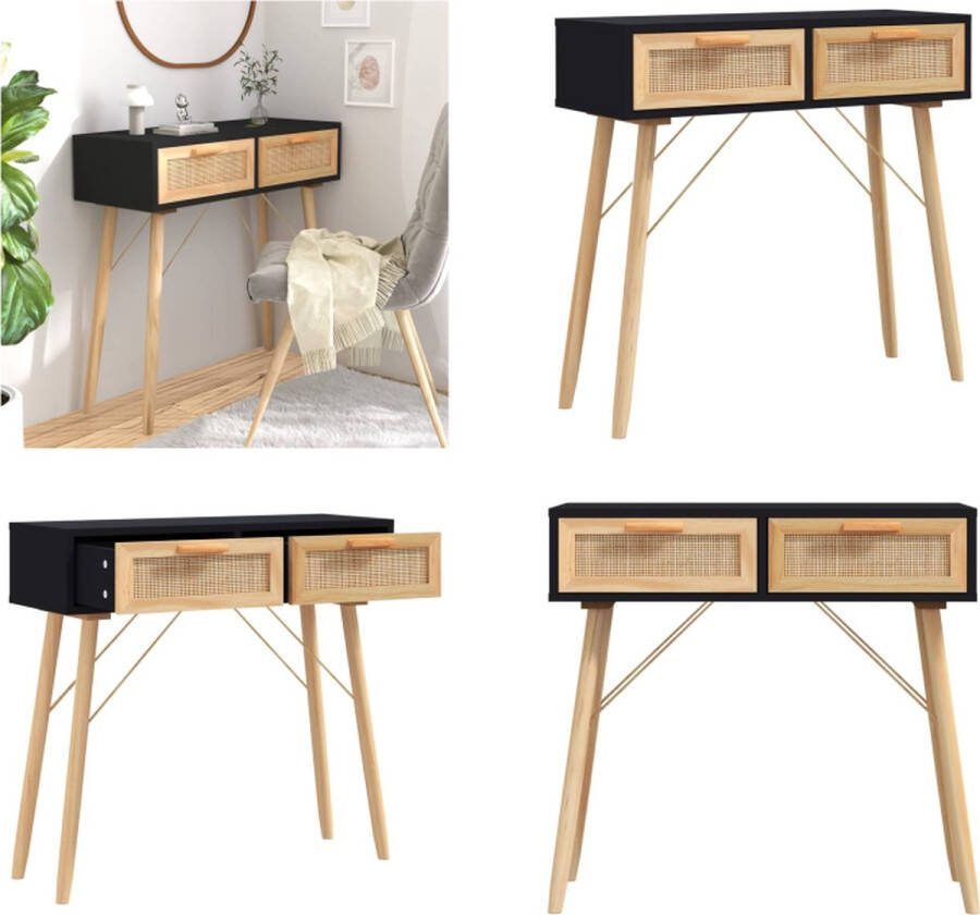 VidaXL -Wandtafel-80x30x75-cm-massief-grenenhout-en-natuurlijk-rattan - Foto 2