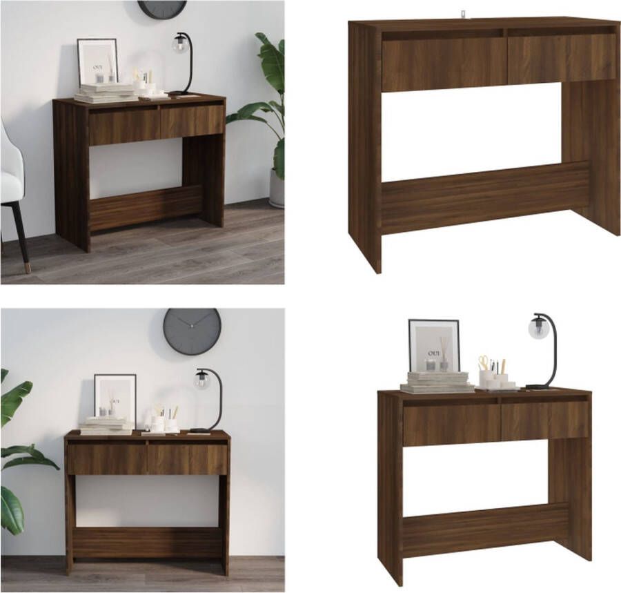 VidaXL Wandtafel 89x41x76-5 cm staal bruineikenkleurig Wandtafel Wandtafels Tafel Spiegeltafel