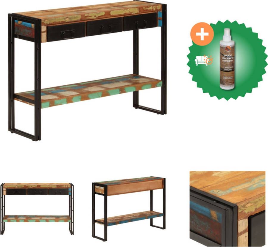 VidaXL Wandtafel Antieke Stijl Massief gerecycled hout 110x30x76 cm Opbergruimte Stevige poten Zwart frame Tafel Inclusief Houtreiniger en verfrisser
