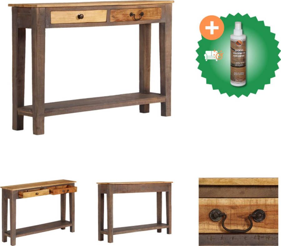 VidaXL Wandtafel Antieke Stijl Massief Hout 118 x 30 x 80 cm Met 2 lades en 1 schap Tafel Inclusief Houtreiniger en verfrisser