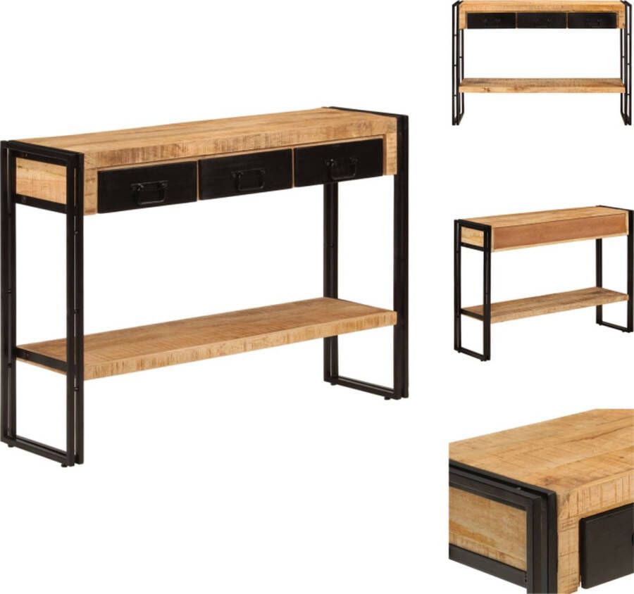 VidaXL Wandtafel Antieke Stijl Massief mangohout Opbergruimte Stevige poten Zwarte frame 110 x 30 x 76 cm Tafel