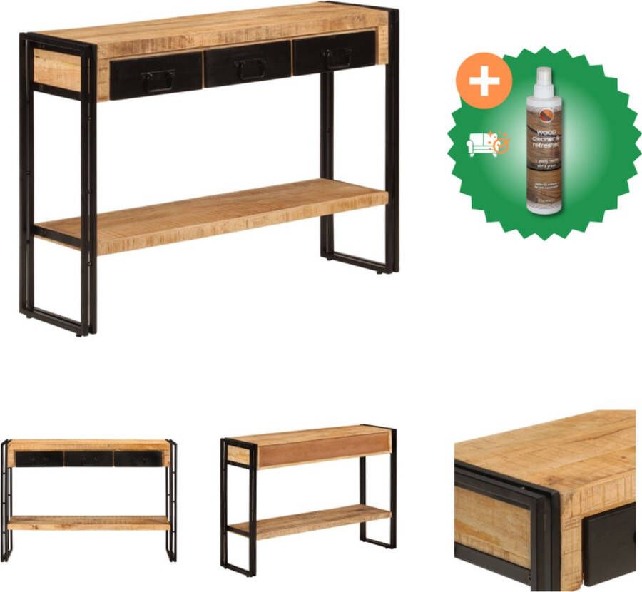 VidaXL Wandtafel Antieke Stijl Massief mangohout Opbergruimte Stevige poten Zwarte frame 110 x 30 x 76 cm Tafel Inclusief Houtreiniger en verfrisser - Foto 2