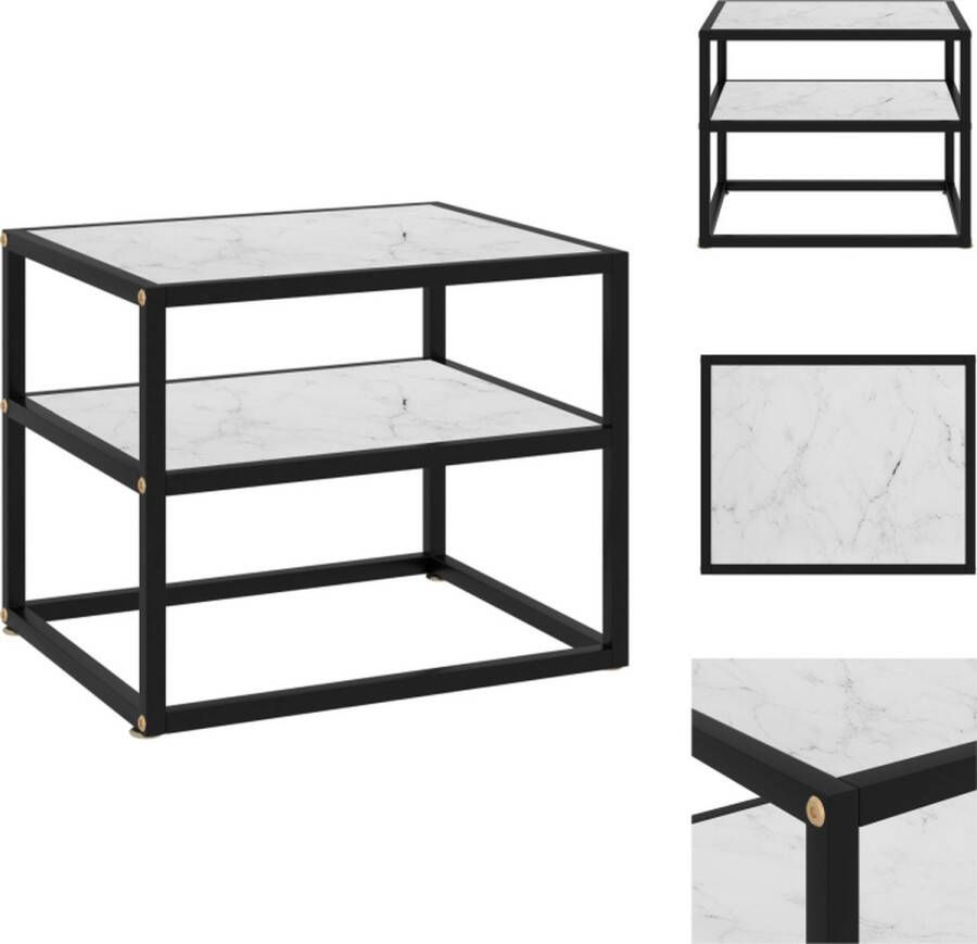 VidaXL Wandtafel Bijzettafel 50 x 40 x 40 cm Wit Zwart Gehard glas en gepoedercoat staal Tafel - Foto 2