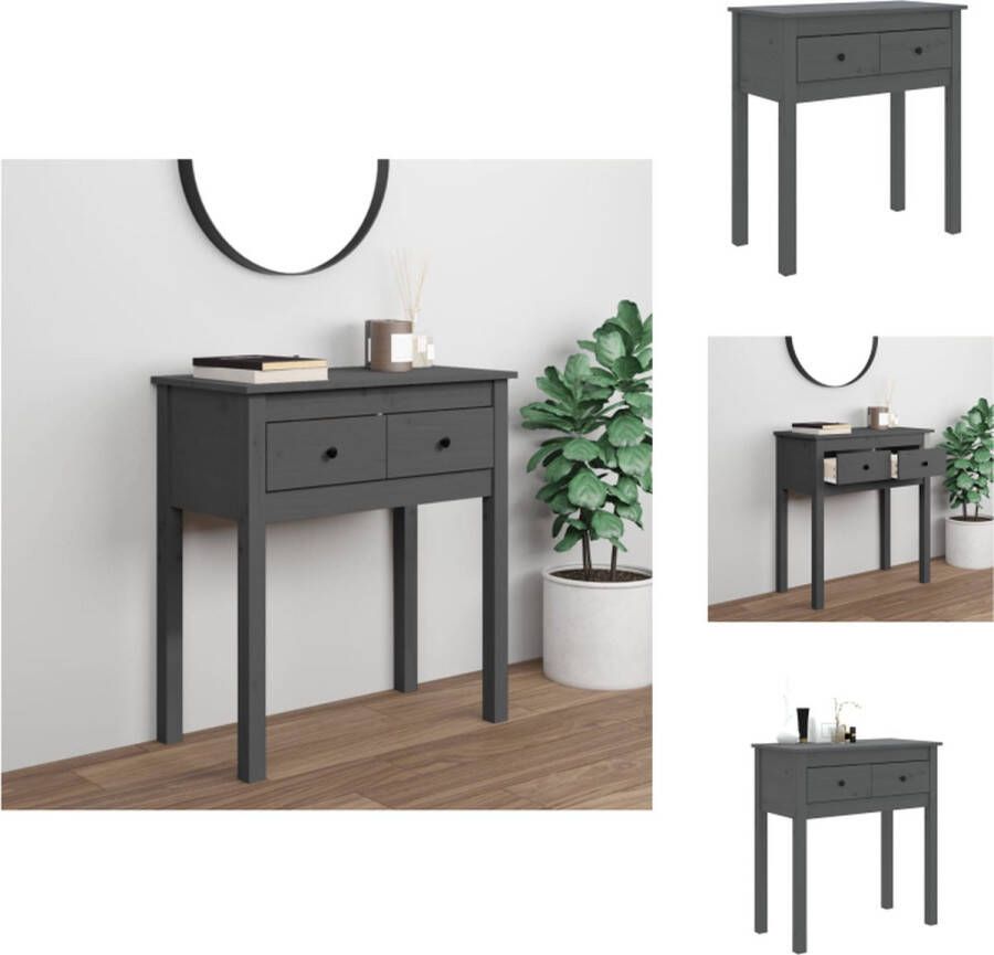 VidaXL Wandtafel Classic Grijs Massief Grenenhout 70 x 35 x 75 cm 2 lades Tafel