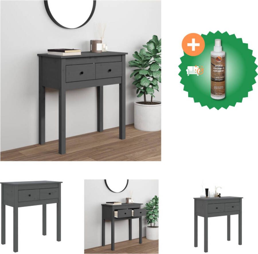 VidaXL Wandtafel Classic Grijs Massief Grenenhout 70 x 35 x 75 cm 2 lades Tafel Inclusief Houtreiniger en verfrisser