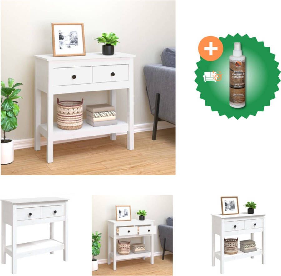 VidaXL Wandtafel Classic White Massief Grenenhout 75 x 35 x 75 cm 2 lades Open schap Tafel Inclusief Houtreiniger en verfrisser