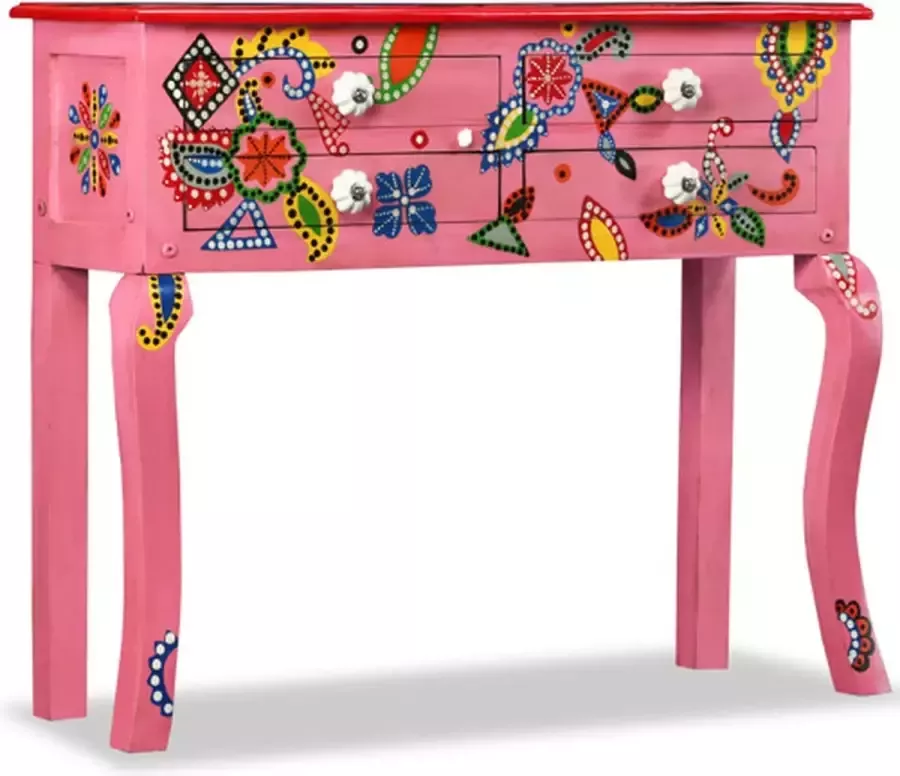 VIDAXL Wandtafel handgeschilderd massief mangohout roze - Foto 1