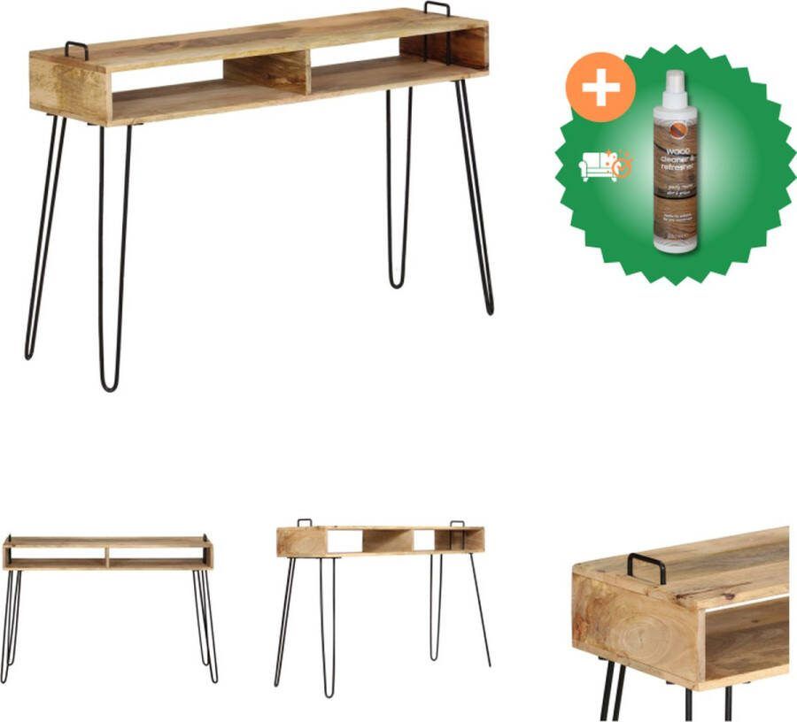 VidaXL Wandtafel Industriële Stijl 115 x 35 x 76 cm Massief Mangohout en Staal Tafel Inclusief Houtreiniger en verfrisser