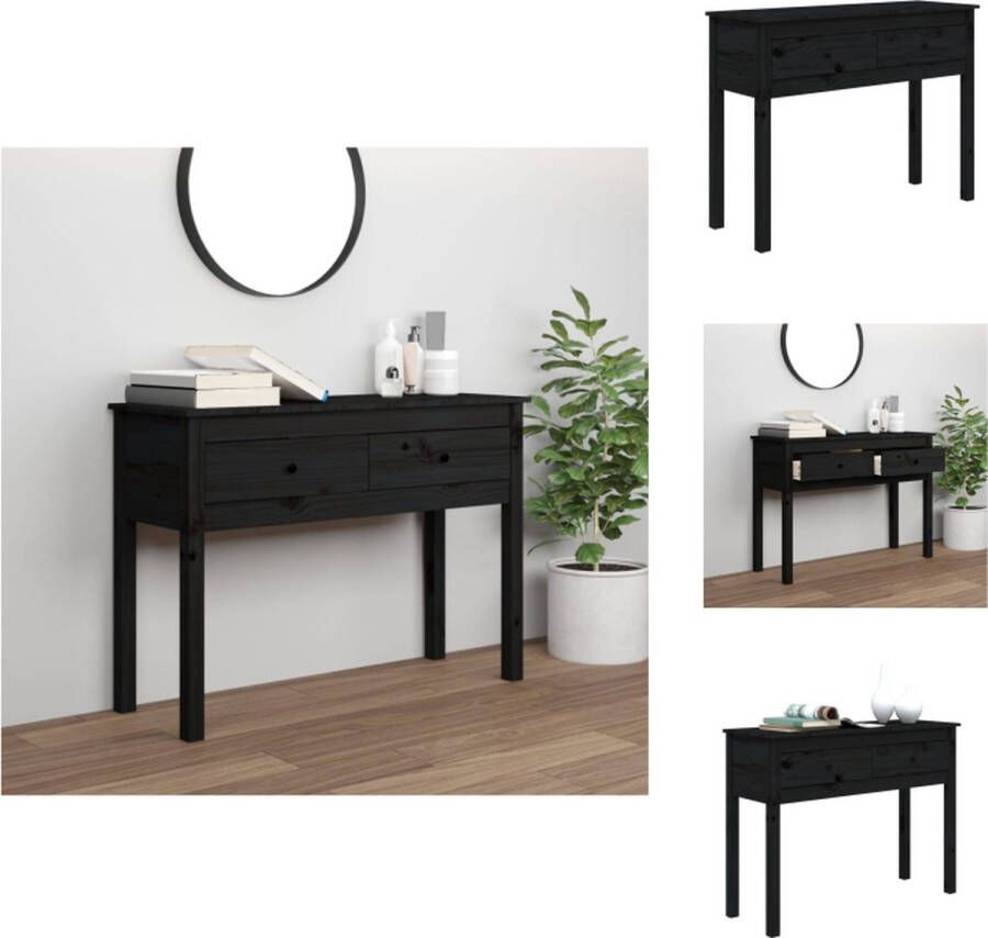 VidaXL Wandtafel Klassiek Massief Grenenhout 100 x 35 x 75 cm 2 lades Zwart Tafel