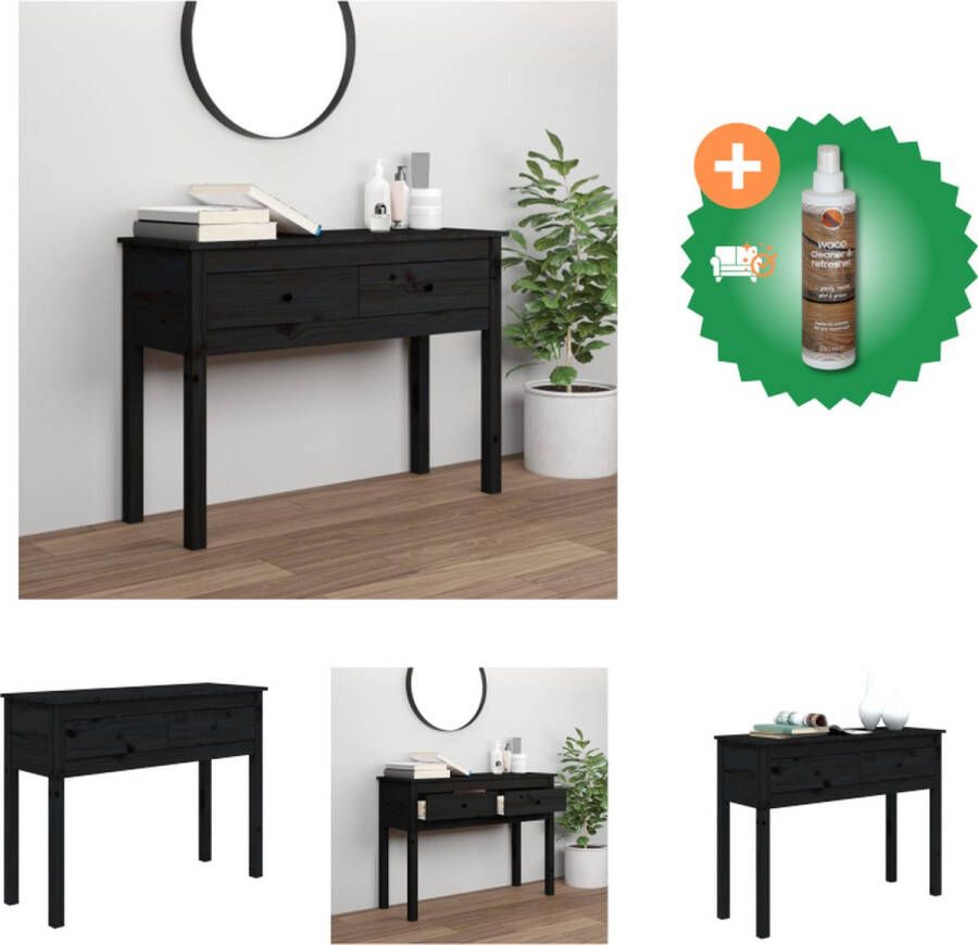VidaXL Wandtafel Klassiek Massief Grenenhout 100 x 35 x 75 cm 2 lades Zwart Tafel Inclusief Houtreiniger en verfrisser