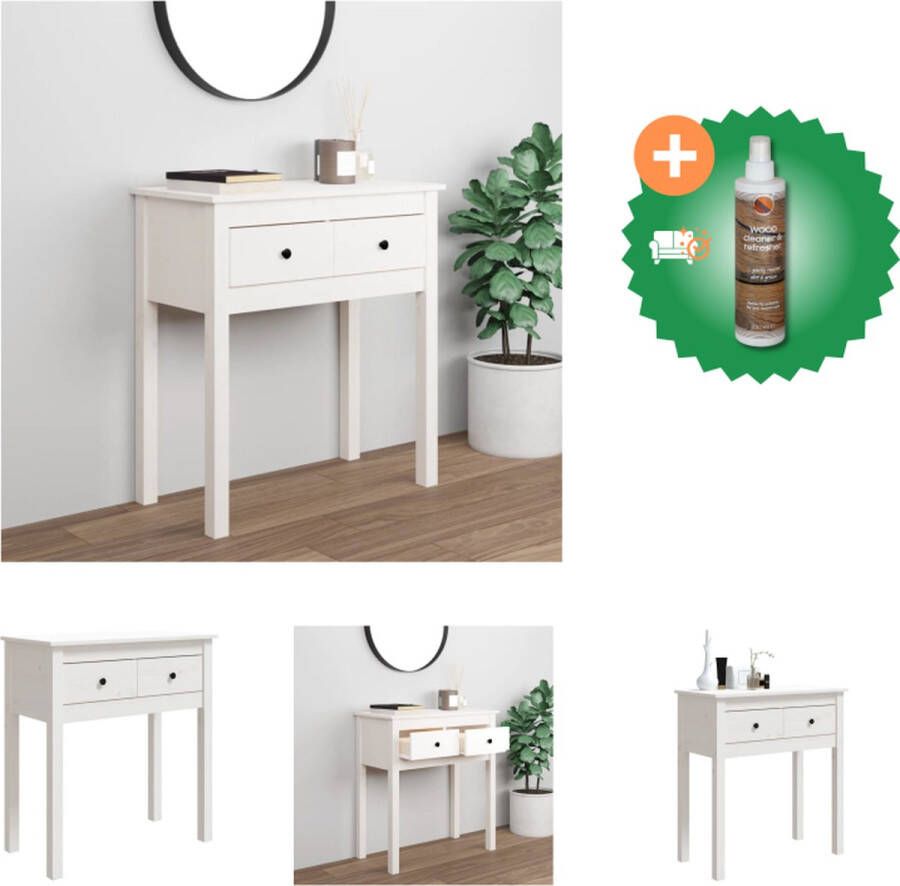 VidaXL Wandtafel Klassiek Massief Grenenhout 70 x 35 x 75 cm Wit Tafel Inclusief Houtreiniger en verfrisser