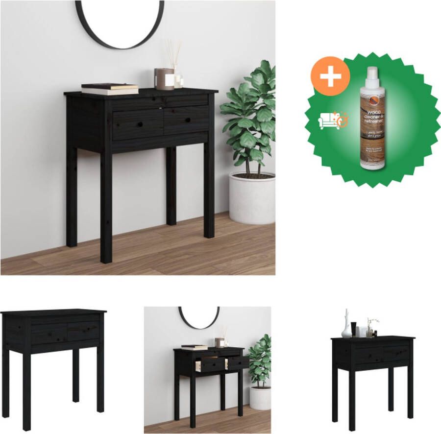 VidaXL Wandtafel Klassiek Massief Grenenhout 70x35x75cm Zwart Tafel Inclusief Houtreiniger en verfrisser