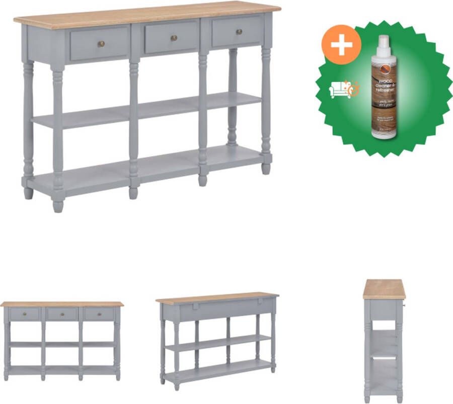 VidaXL Wandtafel Klassiek MDF Massief Grenen 120x30x76cm Grijs Tafel Inclusief Houtreiniger en verfrisser
