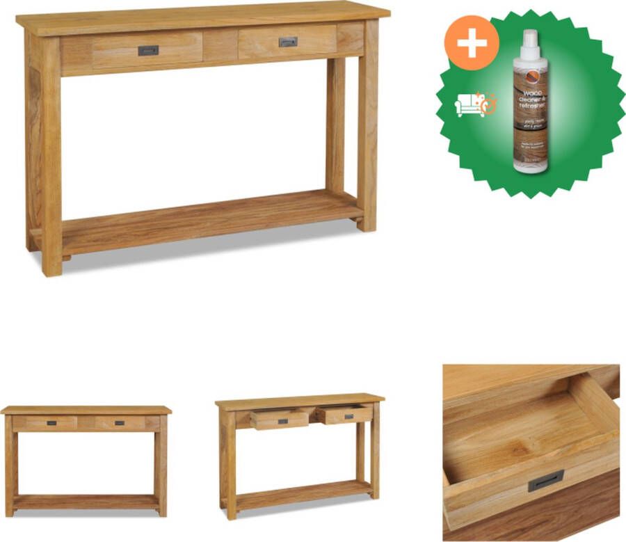VidaXL Wandtafel Koloniale Stijl Massief Teakhout 120 x 30 x 80 cm Met 2 Lades en Plank Tafel Inclusief Houtreiniger en verfrisser