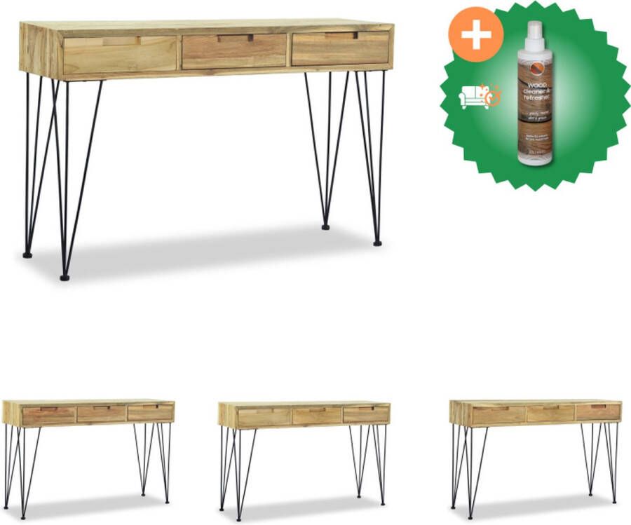 VidaXL Wandtafel Koloniale stijl Teakhout 120 x 35 x 76 cm 3 lades Tafel Inclusief Houtreiniger en verfrisser