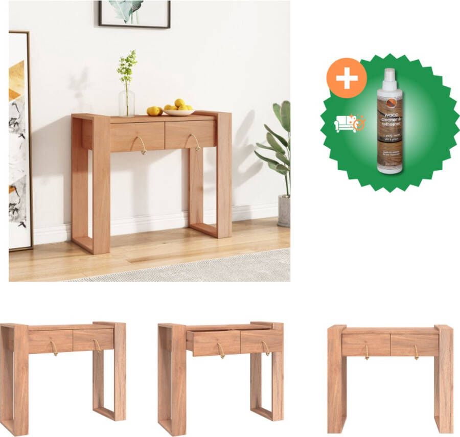 VidaXL Wandtafel Koloniale Stijl Teakhout 90x35x75 cm Met 2 lades Tafel Inclusief Houtreiniger en verfrisser