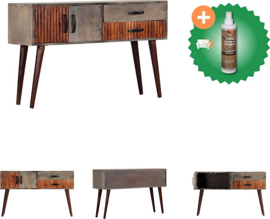 VidaXL Wandtafel Mangohout Grijs Bruin 120 x 35 x 75 cm 2 deuren en 2 lades Tafel Inclusief Houtreiniger en verfrisser