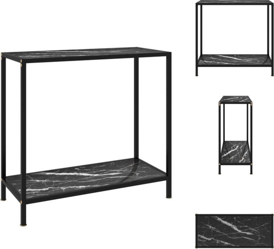 VidaXL Wandtafel Marmeren Textuur Zwart 80 x 35 x 75 cm Gehard Glas en Gepoedercoat Staal Tafel