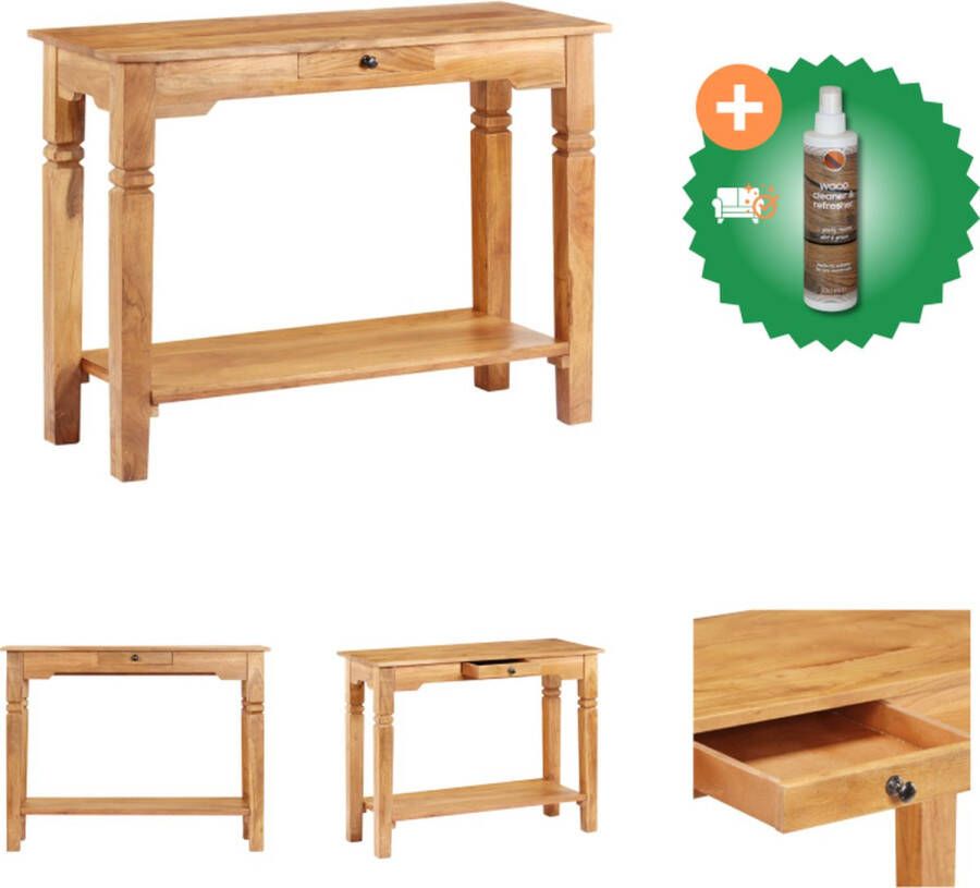 VidaXL Wandtafel Massief Acaciahout 100 x 40 x 76 cm Rustieke charme Uniek en warm 1 lade en 1 lage plank Montage vereist Tafel Inclusief Houtreiniger en verfrisser