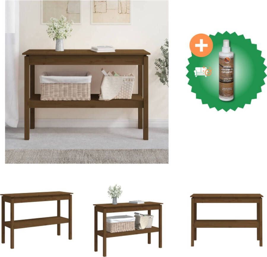 VidaXL Wandtafel Massief Grenenhout Honingbruin 110 x 40 x 75 cm Stabiel frame en extra opbergruimte Tafel Inclusief Houtreiniger en verfrisser