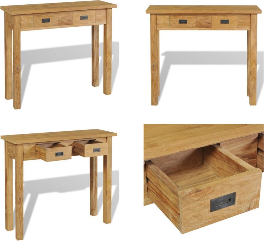 VidaXL Wandtafel massief teakhout 90x30x80 cm Console Tafel Console Tafels Bijzettafel Bijzettafels