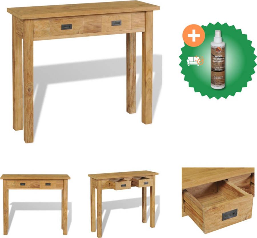 VidaXL wandtafel Massief Teakhout Koloniale Stijl 90x30x80 cm Met 2 lades Tafel Inclusief Houtreiniger en verfrisser