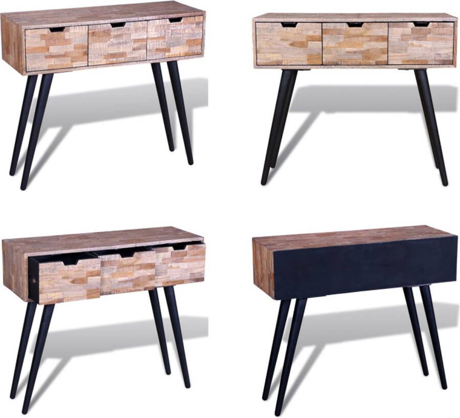 VidaXL Wandtafel met 3 lades gerecycled teakhout Salontafel Salon Tafel Salon Tafels