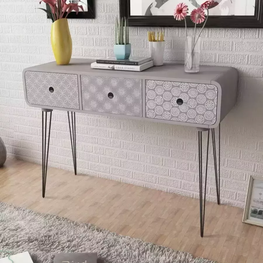 VidaXL Wandtafel met 3 lades grijs - Foto 2