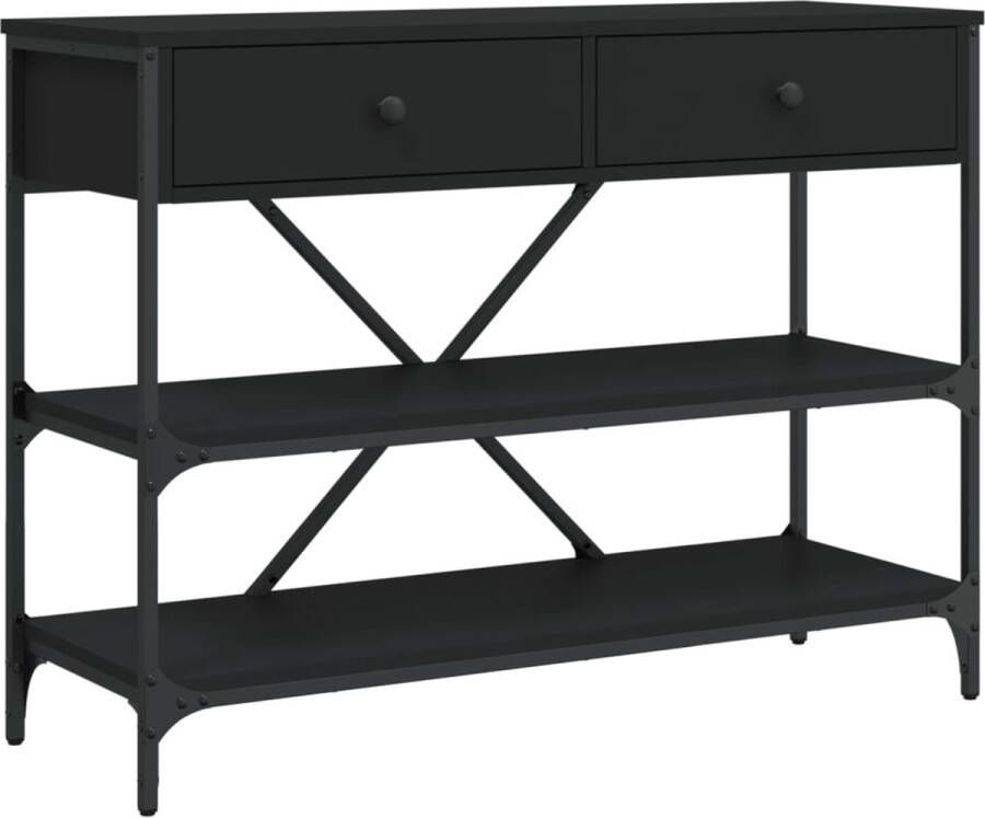 VidaXL -Wandtafel-met-lades-en-schappen-bewerkt-hout-zwart - Foto 2