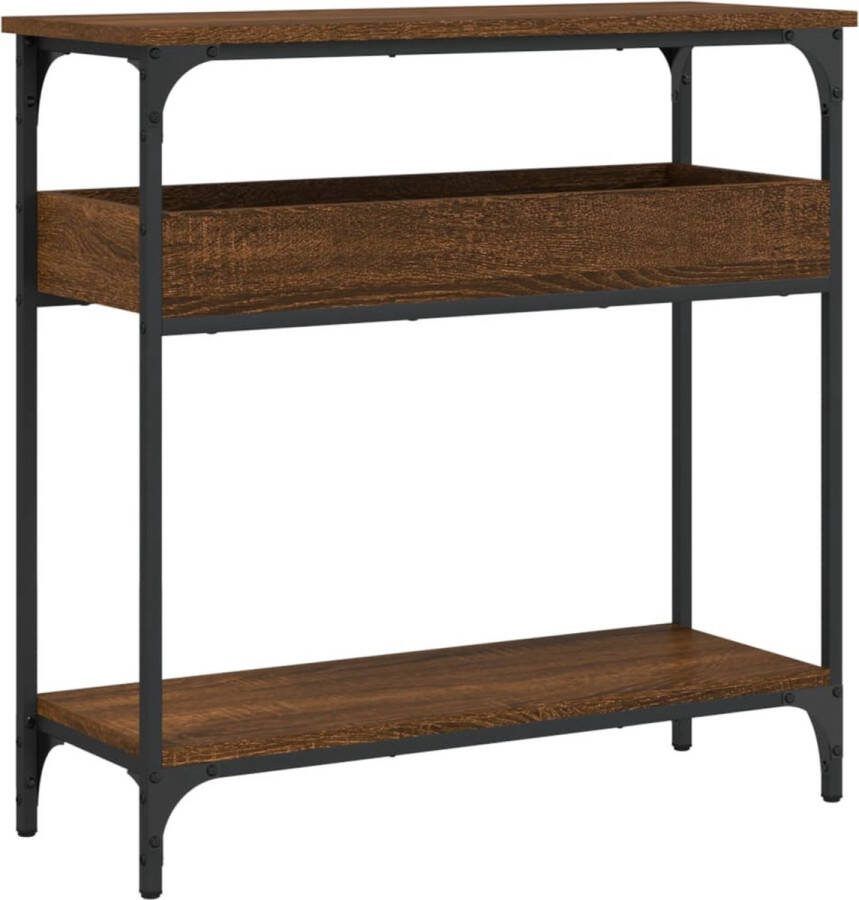 VidaXL Wandtafel Bruin Eiken 75x29x75 cm Haltafel Wandtafel Industrieel Design Houten Tafel Metalen Frame Opbergruimte Vintage Look Woonaccessoires