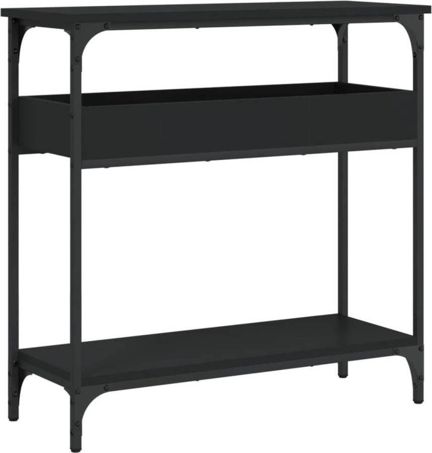 VidaXL -Wandtafel-met-schap-75x29x75-cm-bewerkt-hout-zwart - Foto 2