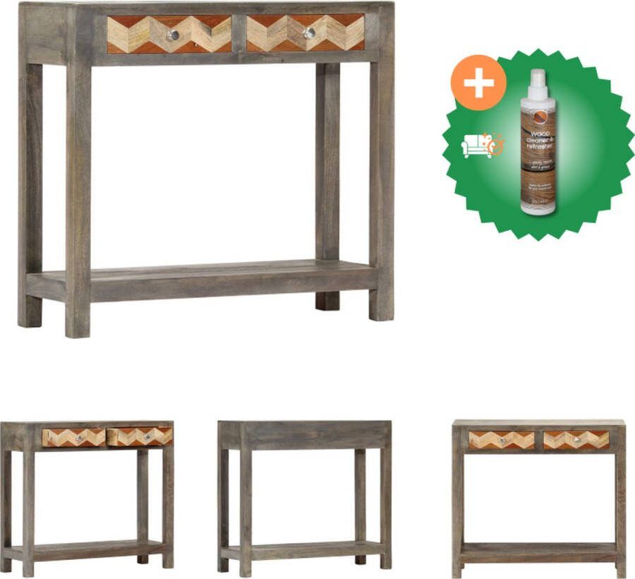 VidaXL Wandtafel Middeleeuwse Luxe Massief Mangohout 86 x 30 x 76 cm 2 Lades Ruitvormig Patroon Tafel Inclusief Houtreiniger en verfrisser