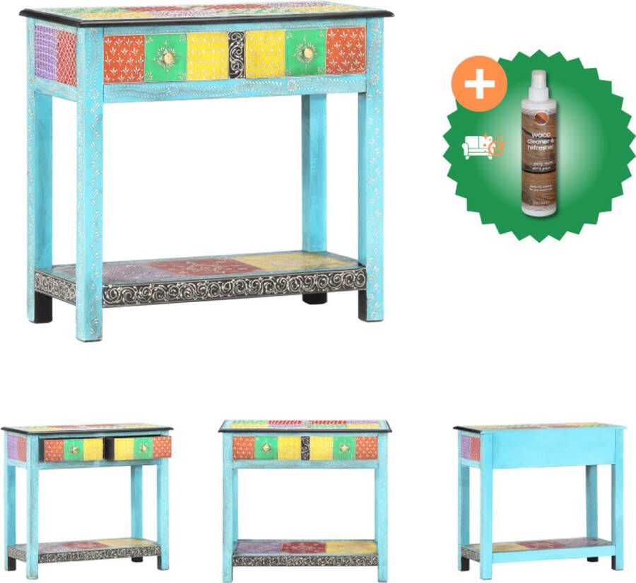 VidaXL Wandtafel Retro-stijl Handgeschilderd Mangohout MDF 80x35x75 cm Meerkleurig Tafel Inclusief Houtreiniger en verfrisser