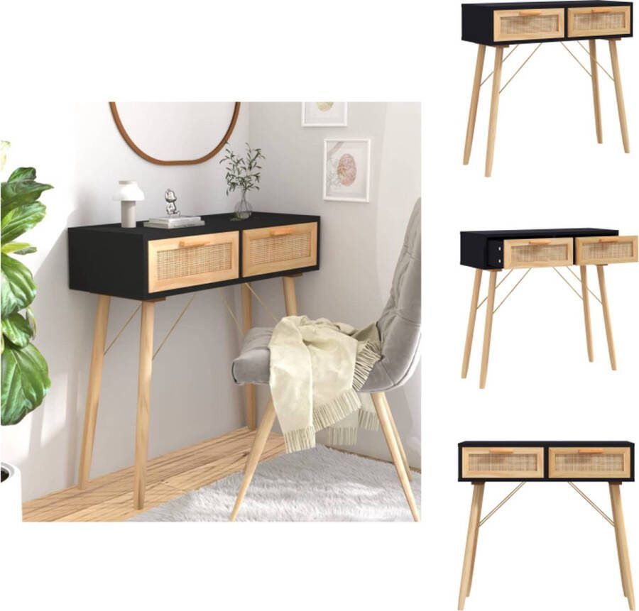 VidaXL Wandtafel Wandtafels Consoletafel Houten Wandtafel 80x30x75 cm massief grenenhout en natuurlijk rattan