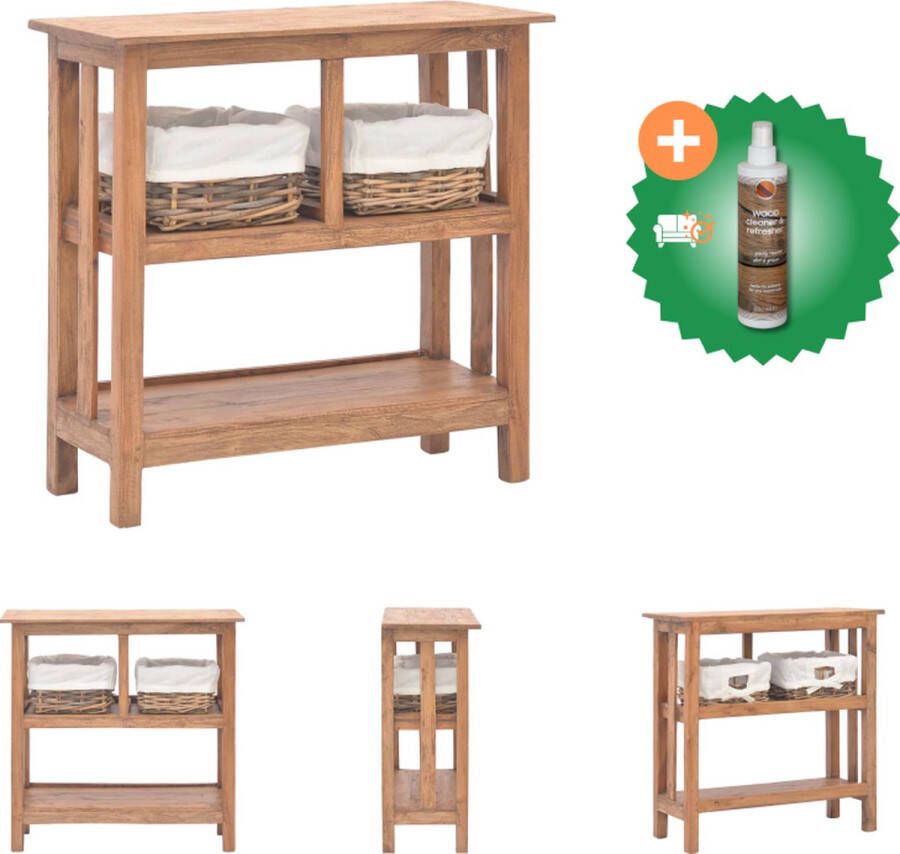 VidaXL Wandtafel Vintage Gerecycled Hout 69x28x70cm Met Rattan Manden Tafel Inclusief Houtreiniger en verfrisser