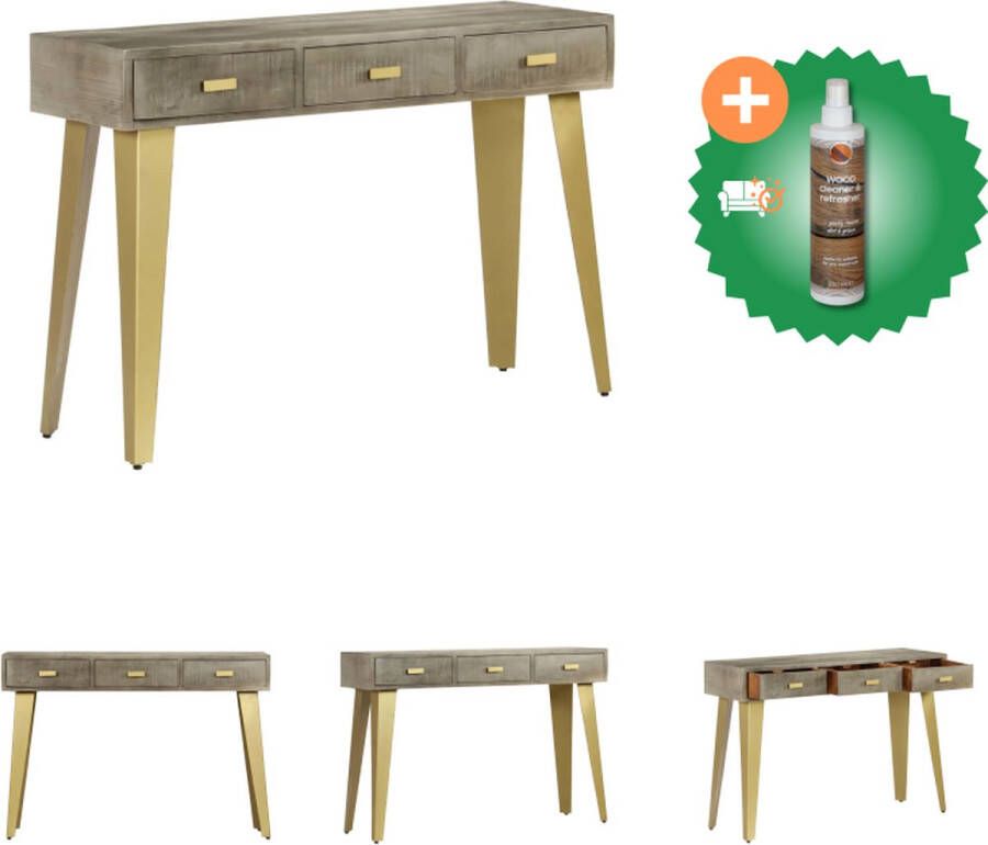 VidaXL Wandtafel 110x35x76 cm massief mangohout met messing grijs Tafel Inclusief Houtreiniger en verfrisser