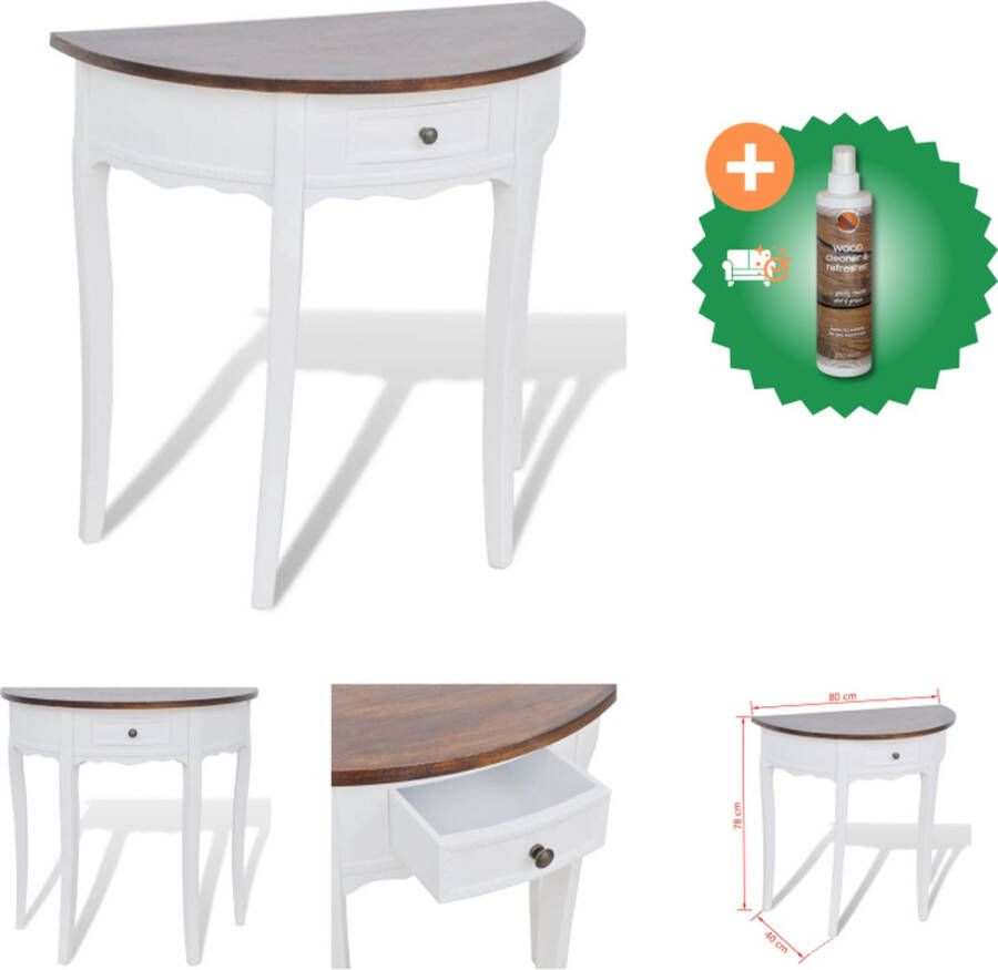 VidaXL Wandtafel Wit frame en bruin tafelblad MDF en grenenhout 80 x 40 x 78 cm Lade 19.5 x 28 x 6.5 cm Tafel Inclusief Houtreiniger en verfrisser