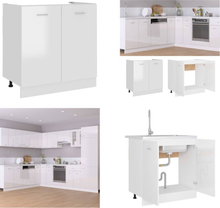 VidaXL Wastafelonderkast Lyon 80x46x81 5 cm bewerkt hout hoogglans wit Wastafelkast Wastafelkasten Wastafelonderkast Wastafelonderkasten