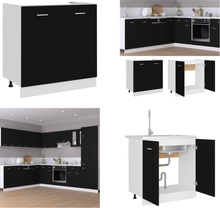 VidaXL Wastafelonderkast Lyon 80x46x81 5 cm bewerkt hout zwart Wastafelkast Wastafelkasten Wastafelonderkast Wastafelonderkasten