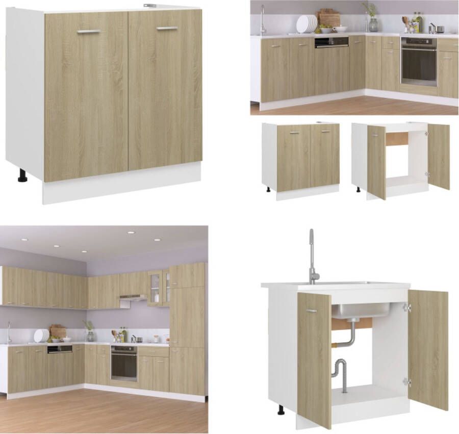VidaXL Wastafelonderkast 80x46x81-5cm bewerkt hout sonoma eikenkleurig Wastafelkast Wastafelkasten Wastafelonderkast Wastafelonderkasten