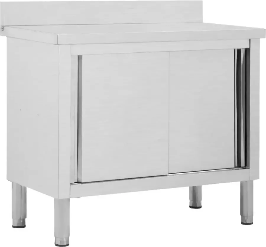 VidaXL Werktafel met schuifdeuren 100x50x(95-97) cm roestvrij staal - Foto 2