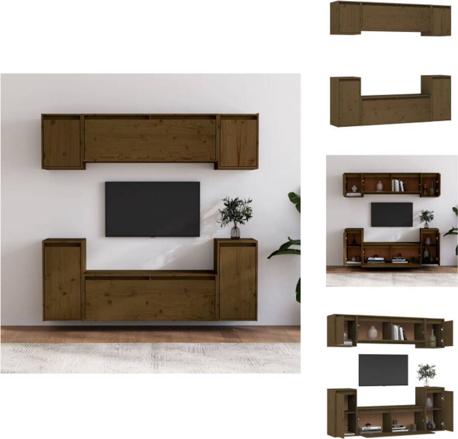 VidaXL Woonkamermeubel Televisiekast Set van 6 Massief grenenhout Honingbruin Montage vereist Kast - Foto 5